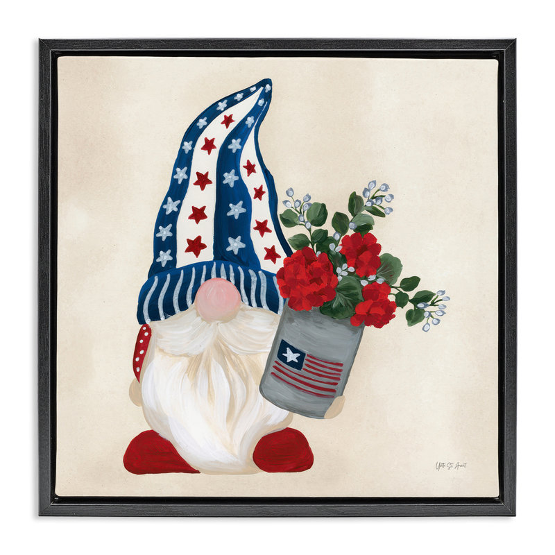 Art mural sur toile flottante Americana Summer Gnome, Cadre flottant noir de jais, H 18 po x l 18 po