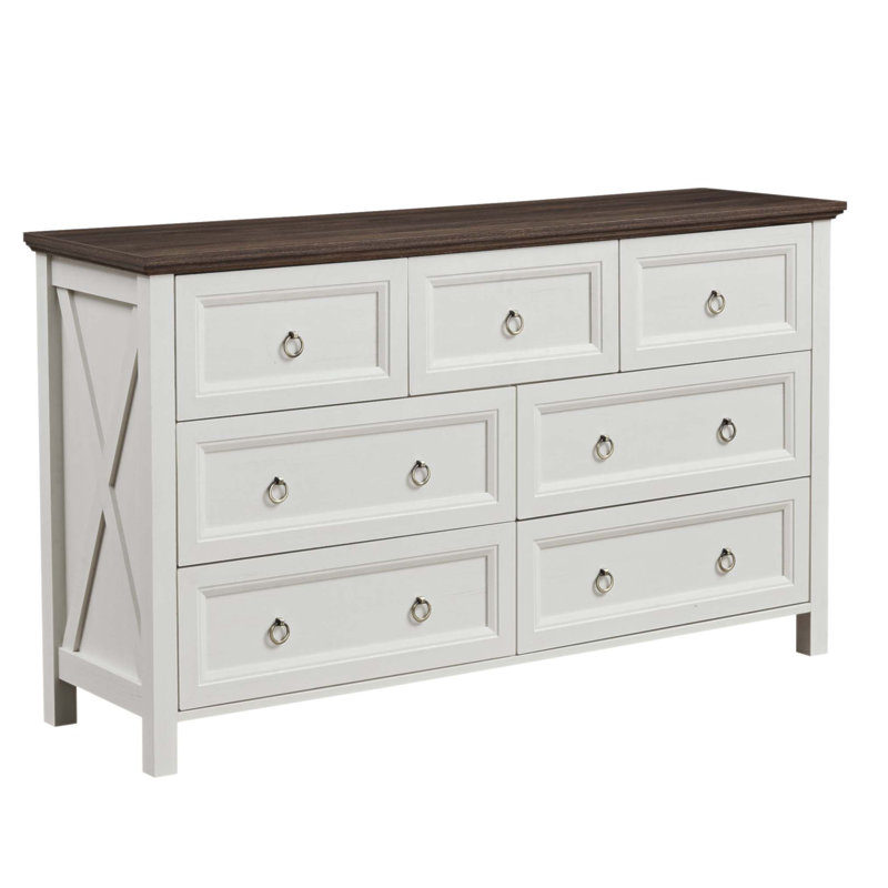 Commode en bois à 7 tiroirs Farmhouse pour chambre à coucher et salon, rangement multifonctionnel avec porte de grange