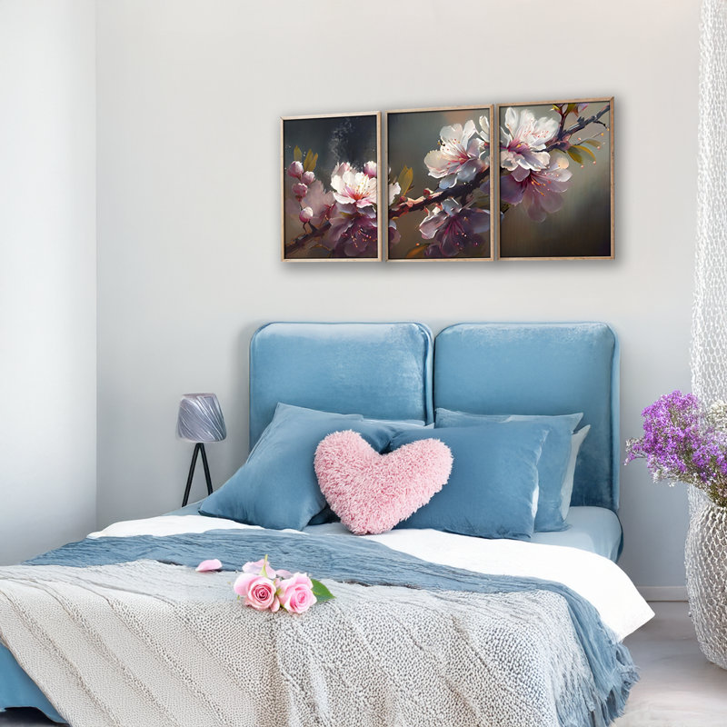 Ensemble de 3 pièces d'art mural en bois massif Spring Blume