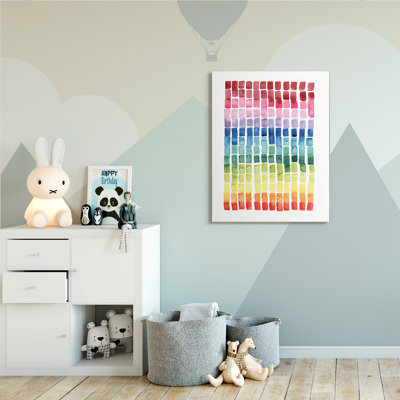 Carreaux géométriques aquarelle arc-en-ciel sur blanc