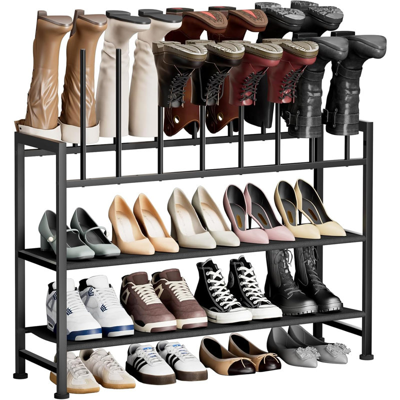 Étagère de rangement à 4 niveaux pour bottes hautes en métal noir