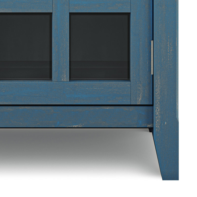 Acadian 36"W Solid Wood Transitional Entryway Storage Cabinet with Drawers, Glass Doors and Adjustable Shelves, Blue