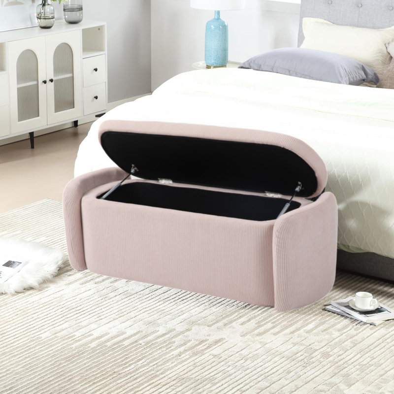 Corduroy Storage Bench for Bedroom,Bed End Ottoman Bench with Storage,Modern Oval Storage Bench with Seating for Living Room,Entryway,Window ( 45”)