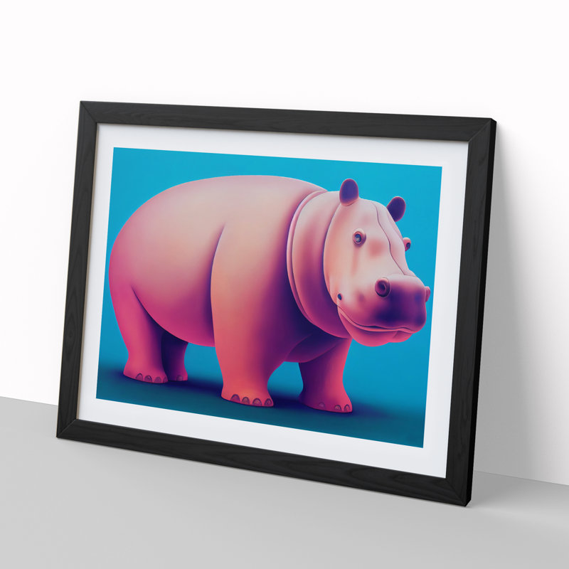 Hippopotamus Abstract - Single Picture Frame Print, Black, 25cm H x 34cm W x 2cm D