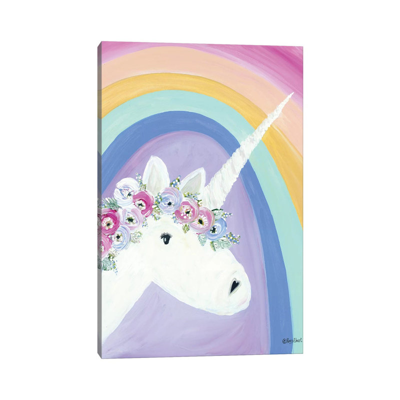 Floral Unicorn I by Roey Ebert - Painting on Canvas, Wrapped Canvas, 101.6cm H x 66.04cm W x 3.81cm D