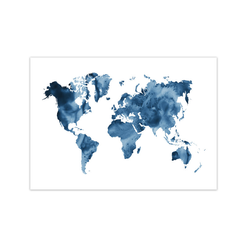 Watercolour World Map - Blue - Print, Paper, 21cm H x 30cm W x 1cm D