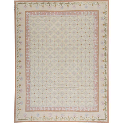 Hand-Knotted High-Quality Beige and Green Area Rug