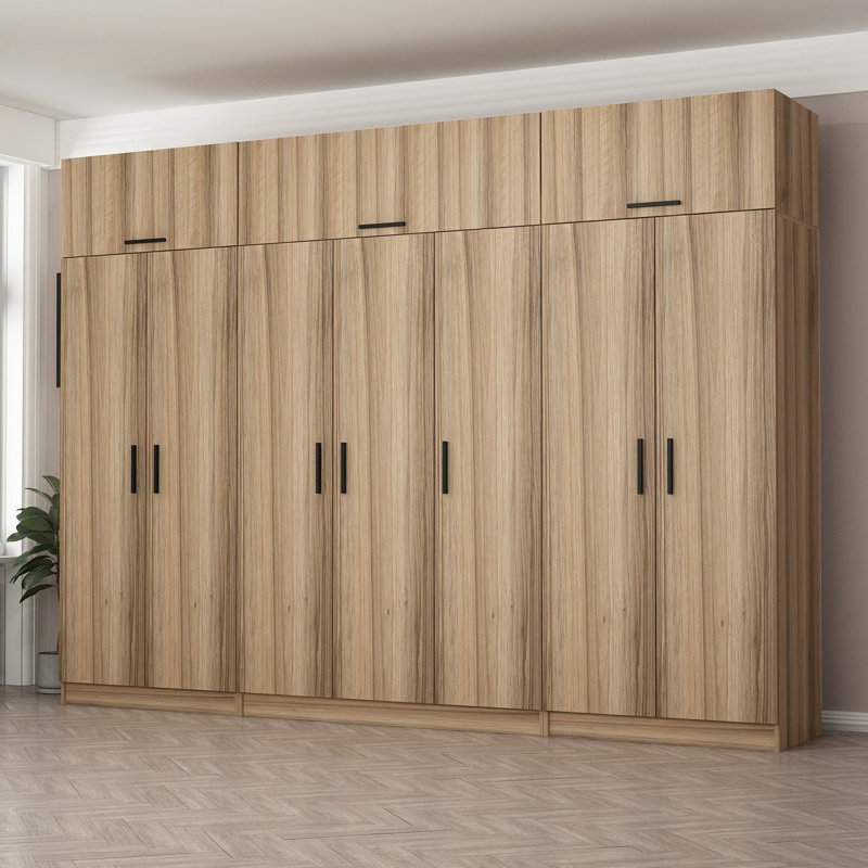 Elina 7 Door Manufactured Wood Wardrobe, 255cm H x 315cm W x 52cm D, Brown