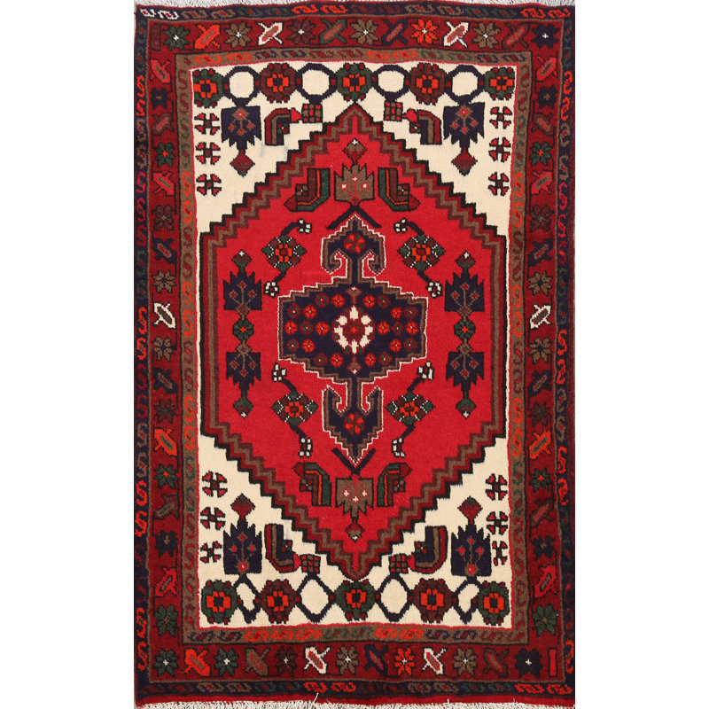 Tapis décoratif en laine noué à la main de conception unique en laine de conception unique 3 pi 2 po x 4 pi 6 po Bedriye