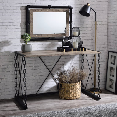 Rectangular Console Table In Rustic Style With Black And Oak Details Industrial