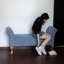 Banc de rangement en chenille bleue