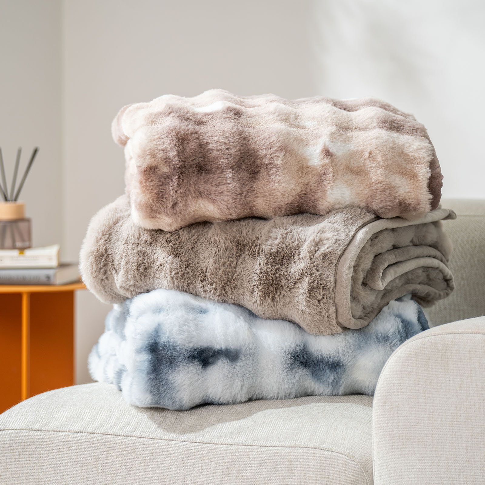 Ridgeline Faux Fur Throw Blanket, Cloud Blue Ombre, 60" L x 50" W