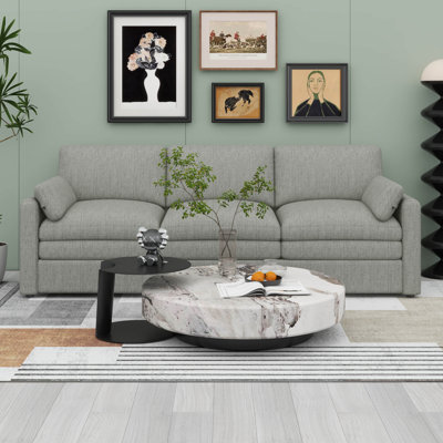Modern 3-Seater Sofa Couch With Thick Cushion, Comfy Upholstered Cloud Couch With 2 Pillow