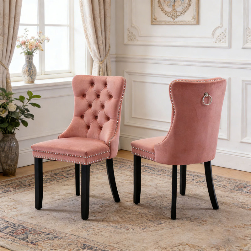 Chaise rembourrée en bois massif, Rose