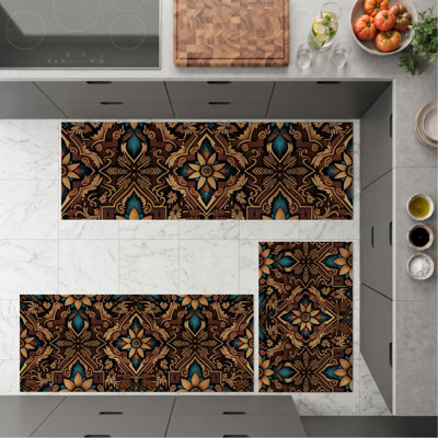Ornate Floral Non-Slip Washable Kitchen Mats