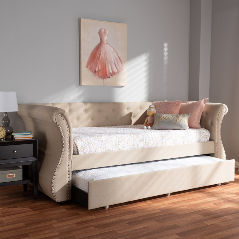 Lit de jour simple avec lit gigogne Lanning, Beige