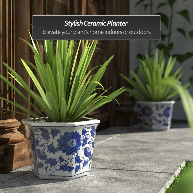 Ceramic Planter, 8.50" H x 12.25" W x 11.25" D