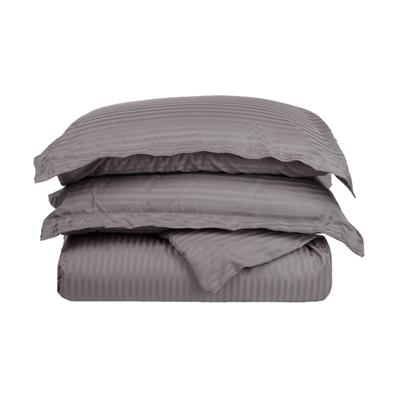 Luxor Treasures 100% Cotton Sateen Weave Striped - Set of 3, King / California King Duvet Cover + 2 King Shams, Gray