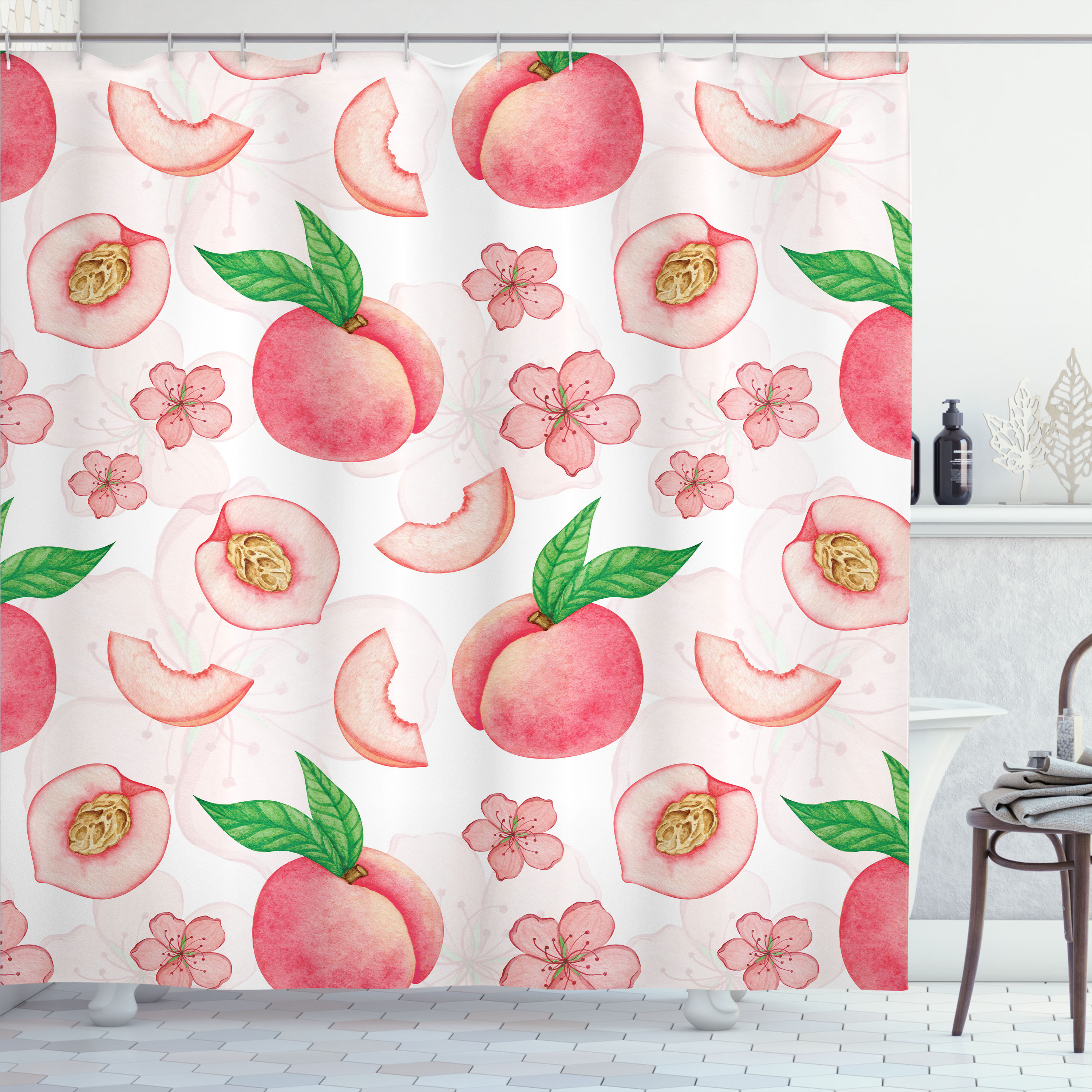East Urban Home Peach Shower Curtain Spring Romance Flowers Fruits