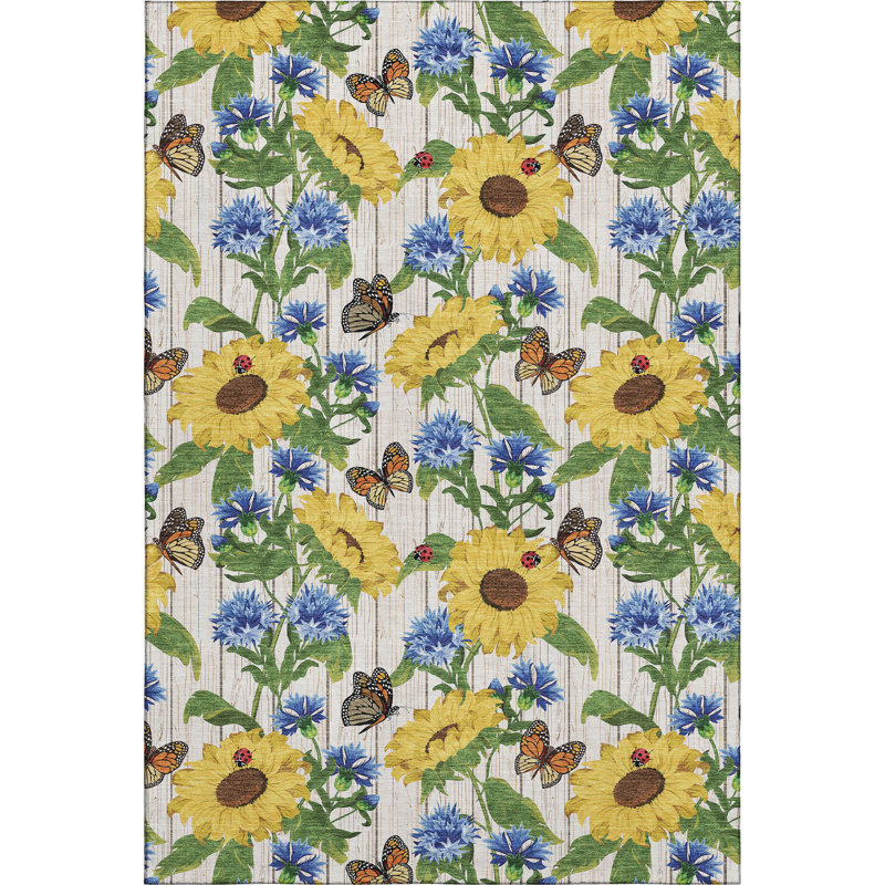 Premium Machine Washable Cerrito AMF171 Yellow Rug, Rectangle 8' x 10'