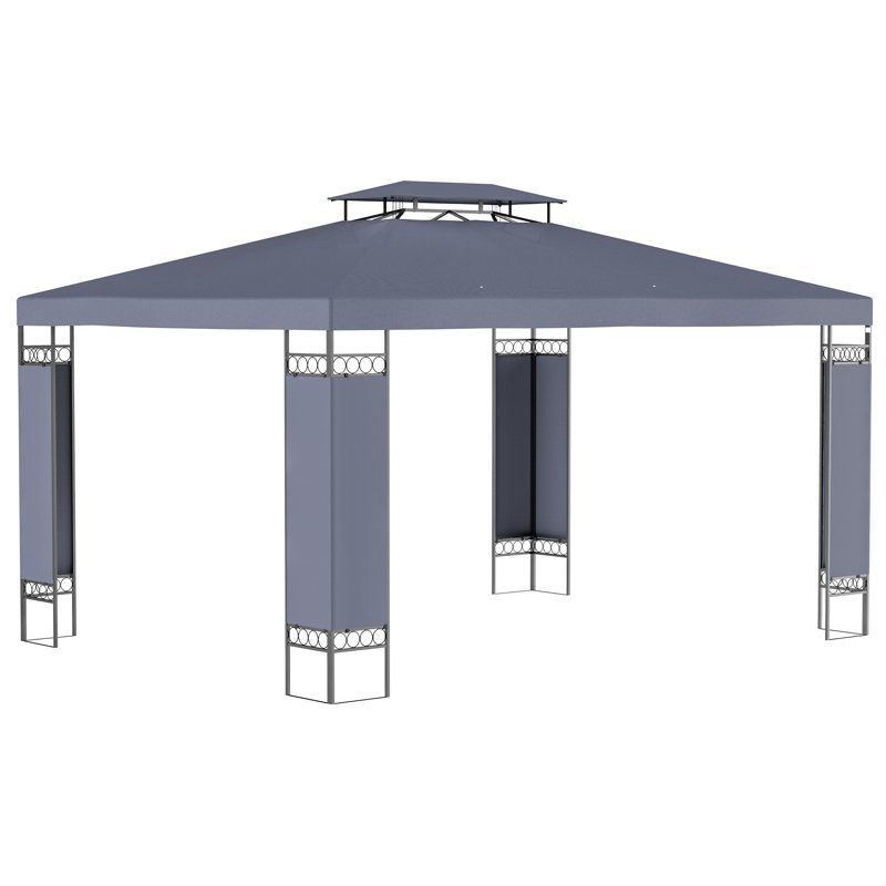 Gray 13' x 10' Steel Frame Patio Gazebo with Double Vented Roof