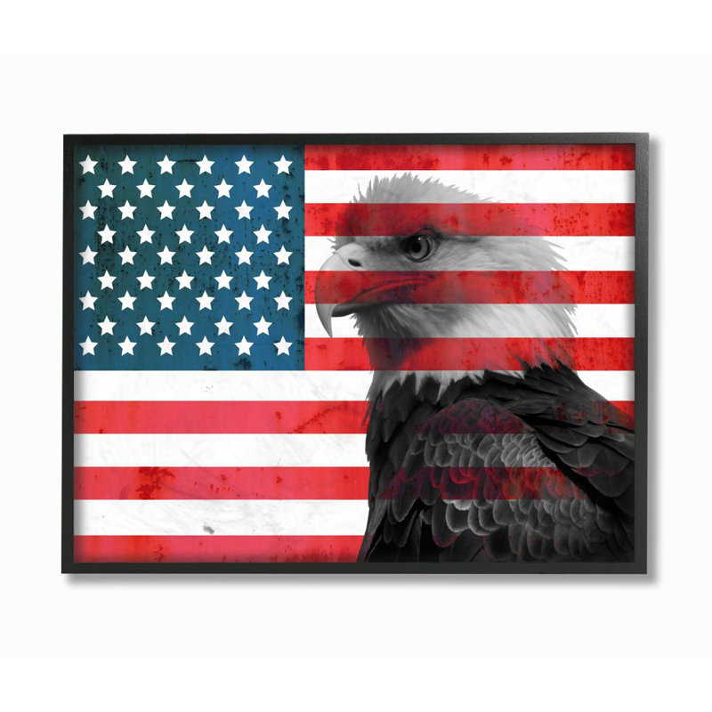 « american flag usa chauve eagle design », impression sur toile, H 11 po x l 14 po x P 1,5 po, Giclée encadrée noir minuit