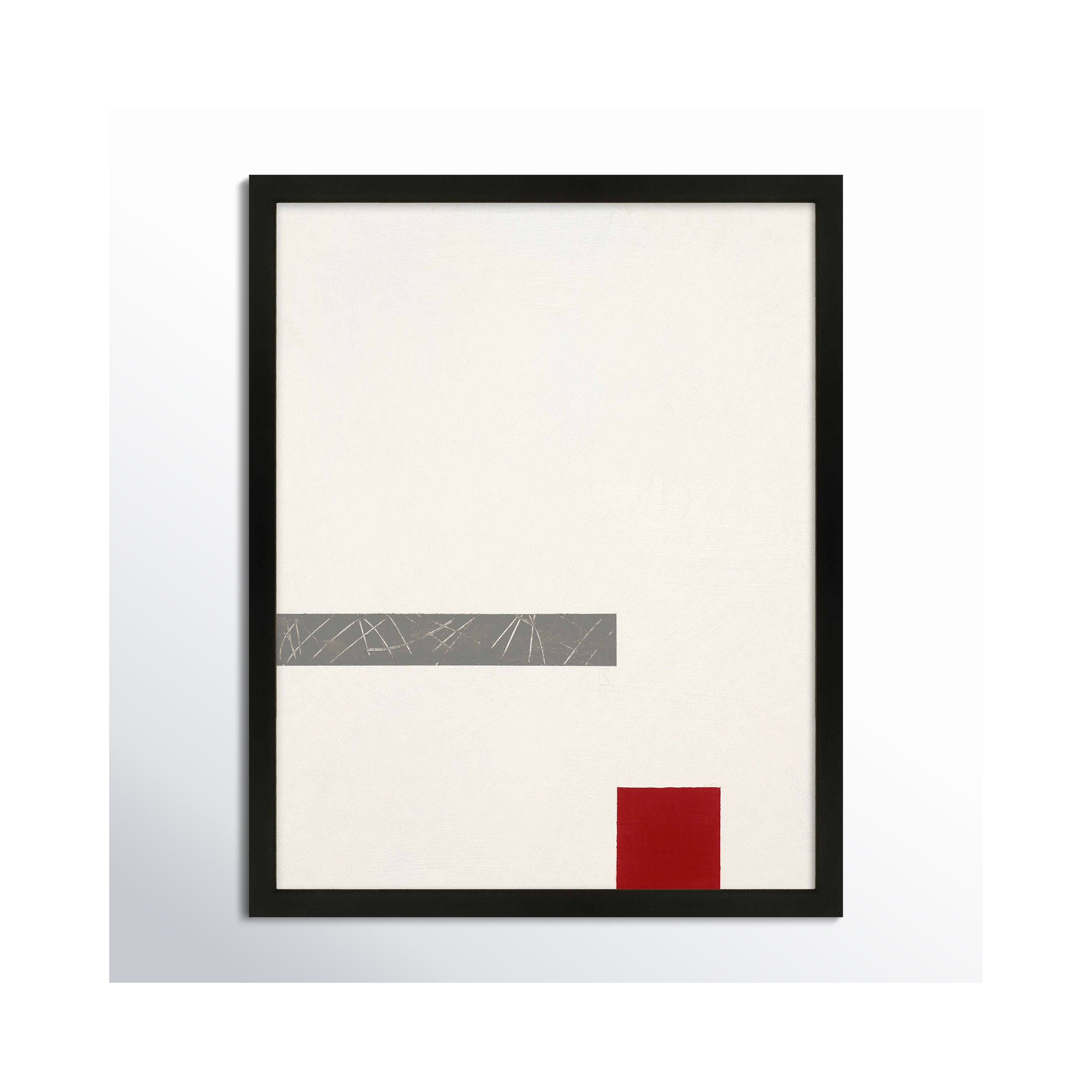 Tempo With Red 3 by Robert Kamnatnik, 30" H x 24" W x 1.25" D, White Framed Paper