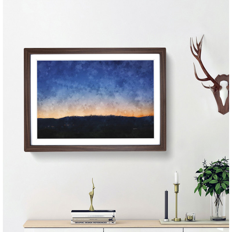 Mountain Under the Blue Sky - Picture Frame Painting Print, 62cm H x 87cm W x 2cm D, Walnut Framed