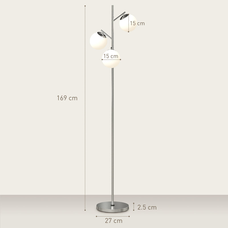 HOMCOM 3-Light Tree Floor Lamps, Silver, Yes