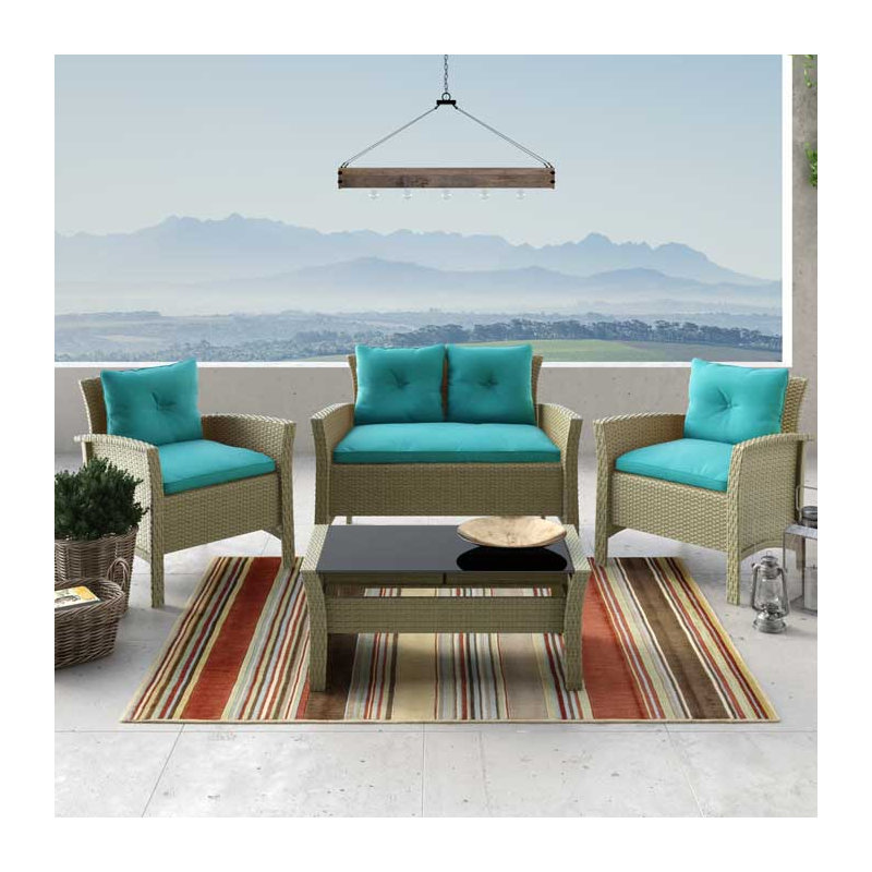 Kovac 4 - Person Patio Conversation Set with Cushions, Turquoise, White