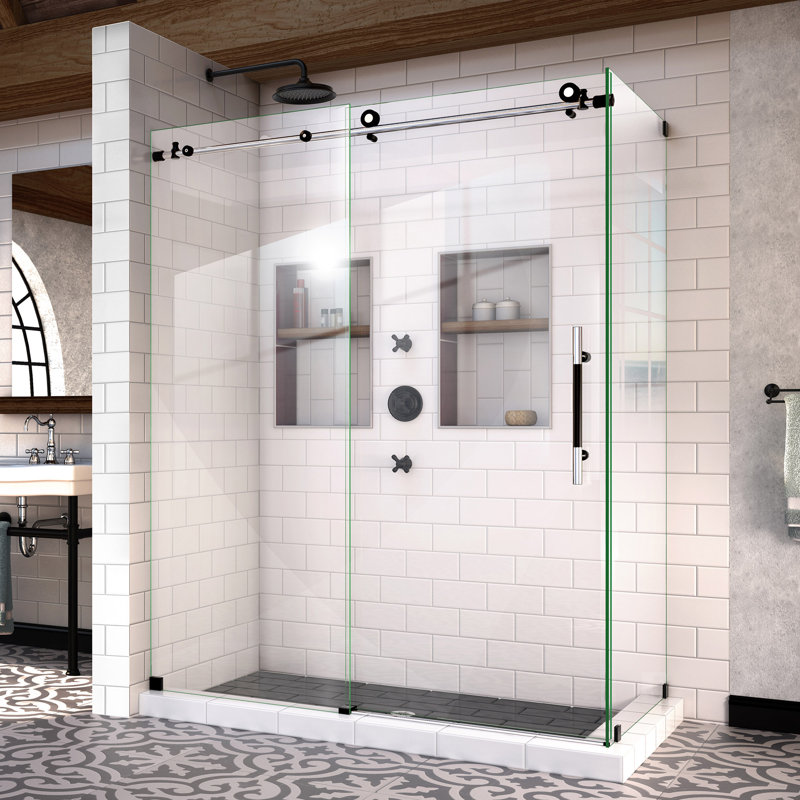 Enigma-X 60.38" x 76" Frameless Shower Enclosure, Tuxedo