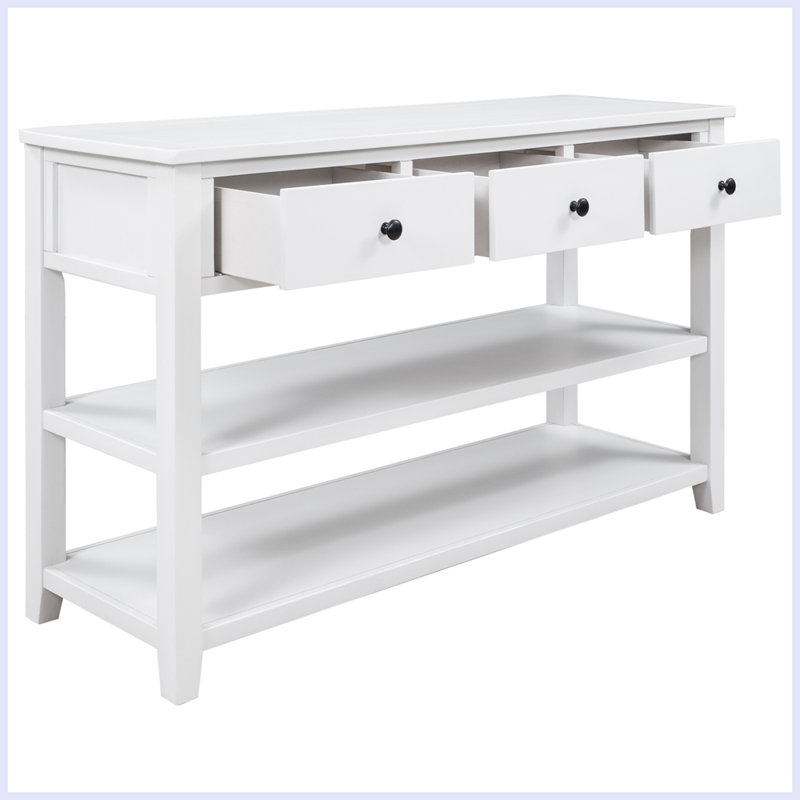 Console rétro avec deux tablettes ouvertes, Blanc antique, Blanc antique