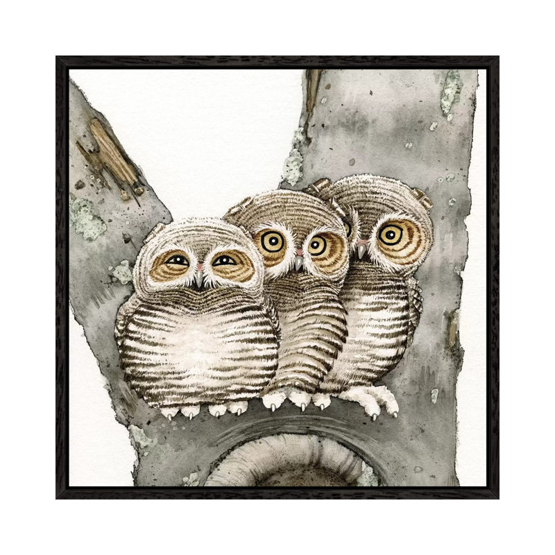 Three Owls 1 Piece Painting on Canvas, 93.98cm H x 93.98cm W x 3.81cm D, Black Framed