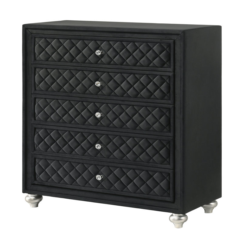 Commode à 5 tiroirs en velours capitonné à 1 tiroir Traditional Glam