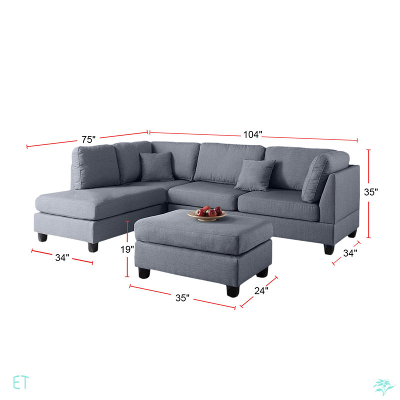 Polyfiber Reversible Sectional Sofa With Ottoman