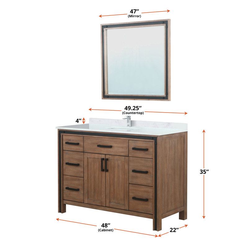 Ziva 48" Rustic Barnwood Single Sink Bathroom Vanity with White Quartz Top