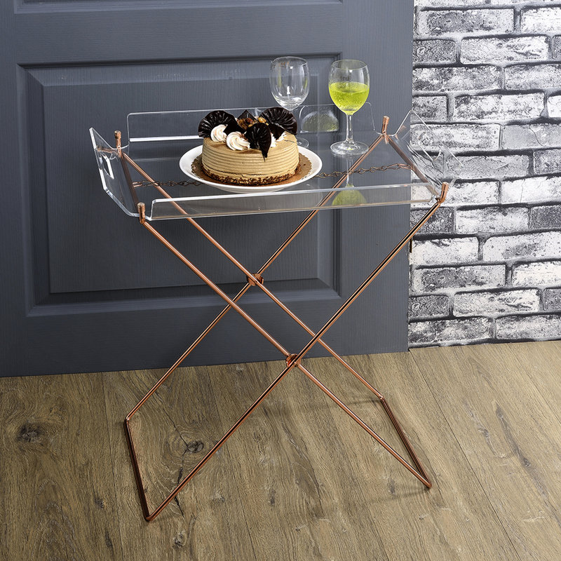 Élégante table portative en acrylique transparent avec base et plateau amovible en X