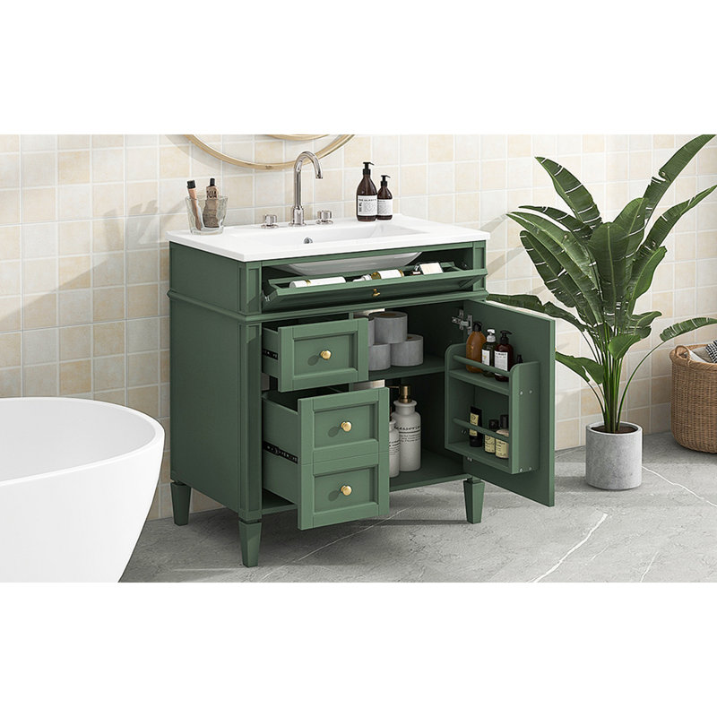 Meuble-lavabo de 30 po avec lavabo supérieur, meuble-lavabo moderne avec 2 tiroirs et tiroir escamotable, meuble-lavabo simple