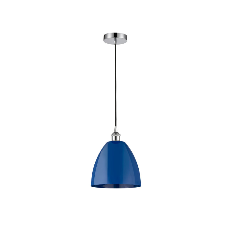 1 - Light Single Drop Pendant Pendant, Blue, Polished Chrome, 11.25" H x 7.5" W x 7.5" D