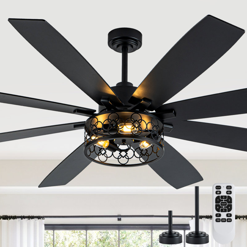 72 Inch Farmhouse Caged Ceiling Fan With Lights And Remote, Black Reversible DC Motor Large Ceiling Fan For Living Room, 72"