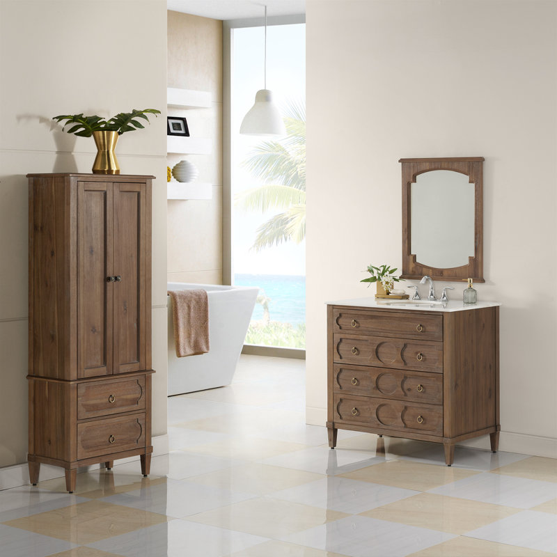 Asellus 36"W x 22"D Bath Vanity in Reclaimed Gray with White Marble Top and White Basin