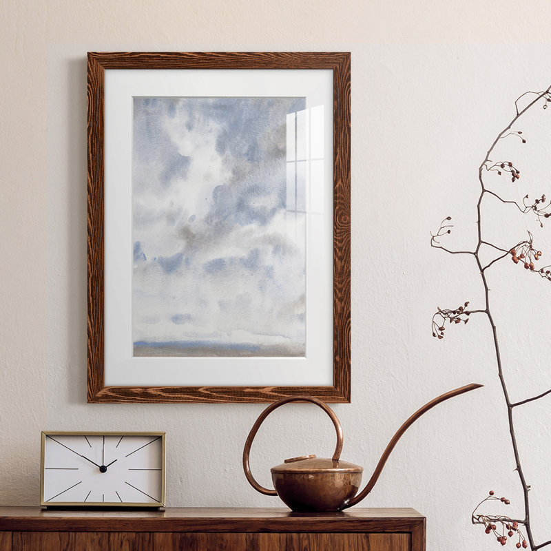 Ciel bleu III - peinture encadrée, H 31,5 po x l 23,5 po x P 1 po, Cadre brun