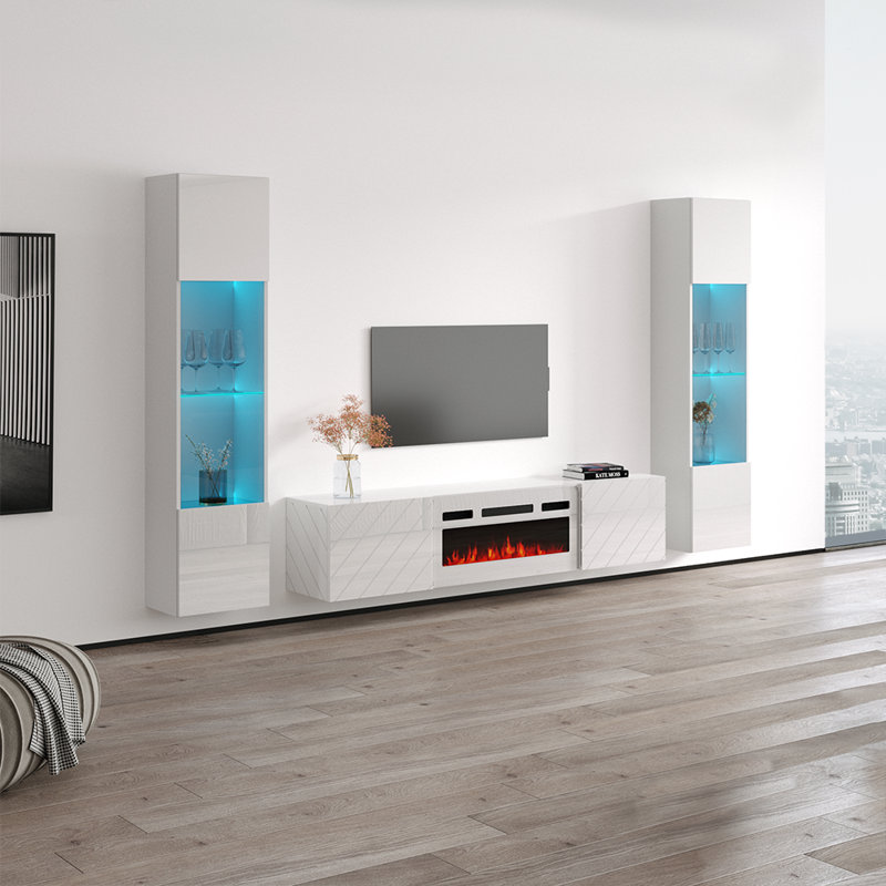Meuble audio-vidéo flottant blanc 103,6 po Luxe-Blanc, Blanc