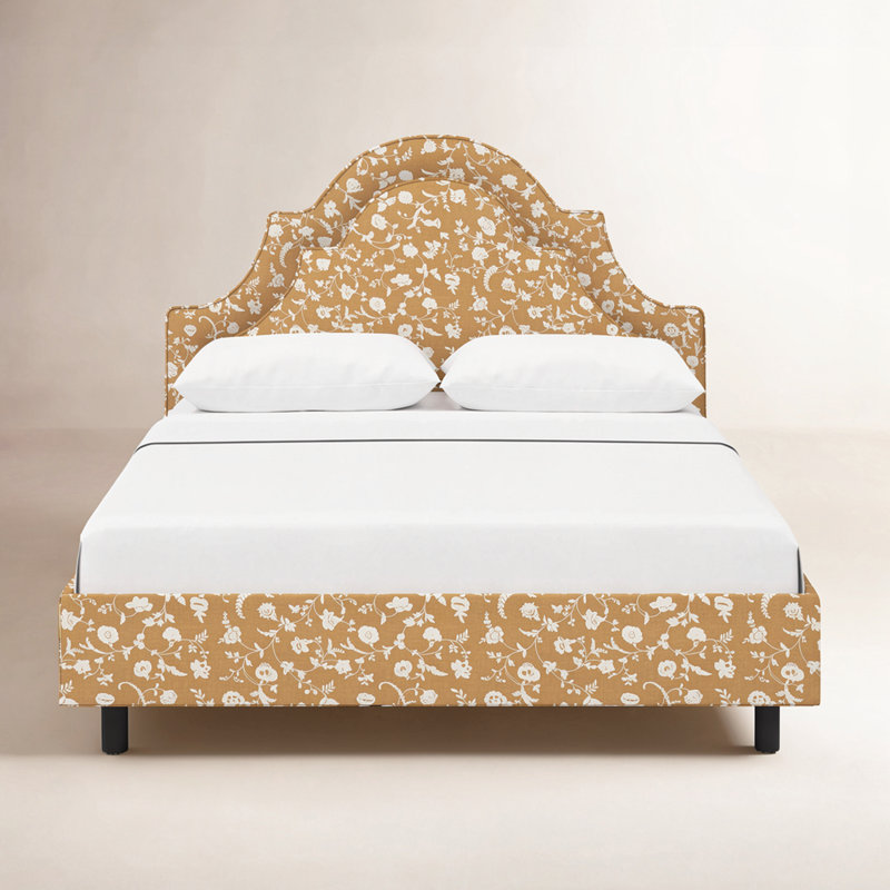 Knipe Upholstered Scalloped Bed, Queen, Robina Floral Ochre