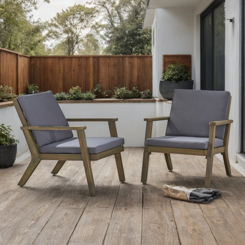 Ensemble de 2 fauteuils d'extérieur en bois d'acacia avec coussins résistants à l'eau