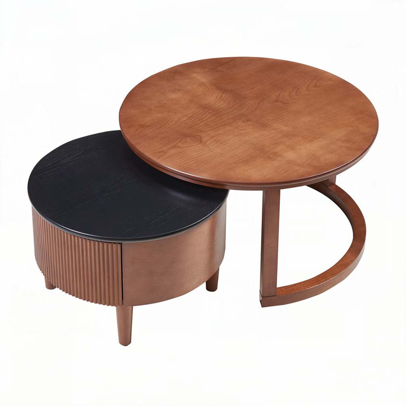 Round Nesting Coffee Table Fluted with Drawer