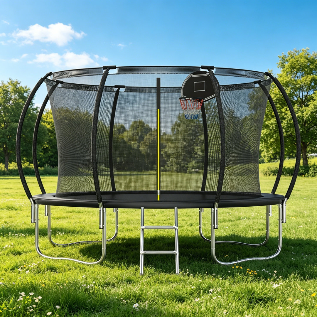 SENCHO GINSYTALIOR 12FT Outdoor Trampoline for Kids and Adults,800LBS Weight Capacity, with Basketball Hoop, Safety Enclosure, ASTM Approved