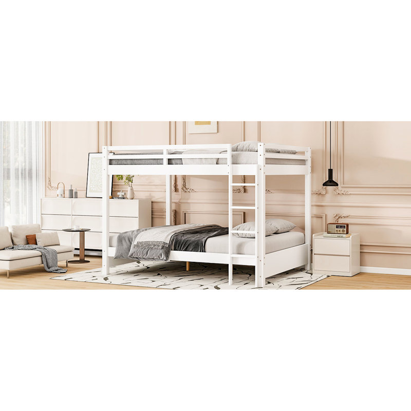 Queen White Bunk Bed, Pine And Framework, Features, No Box Spring Required, Quick Setup Bed With , Features Included, Needed,