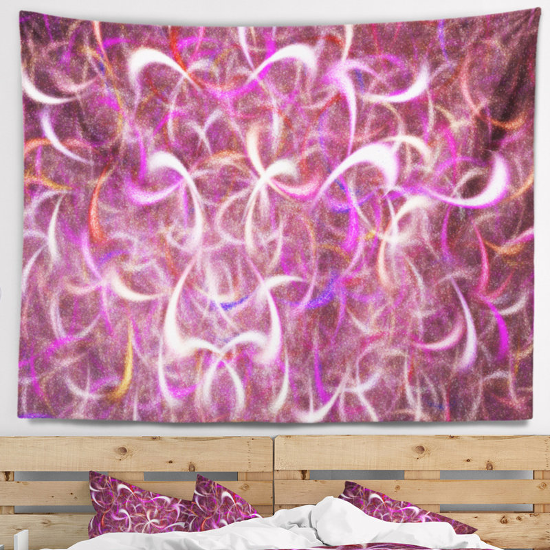 Tapisserie abstraite à motif fractal aquarelle rose, H 32 po x l 39 po