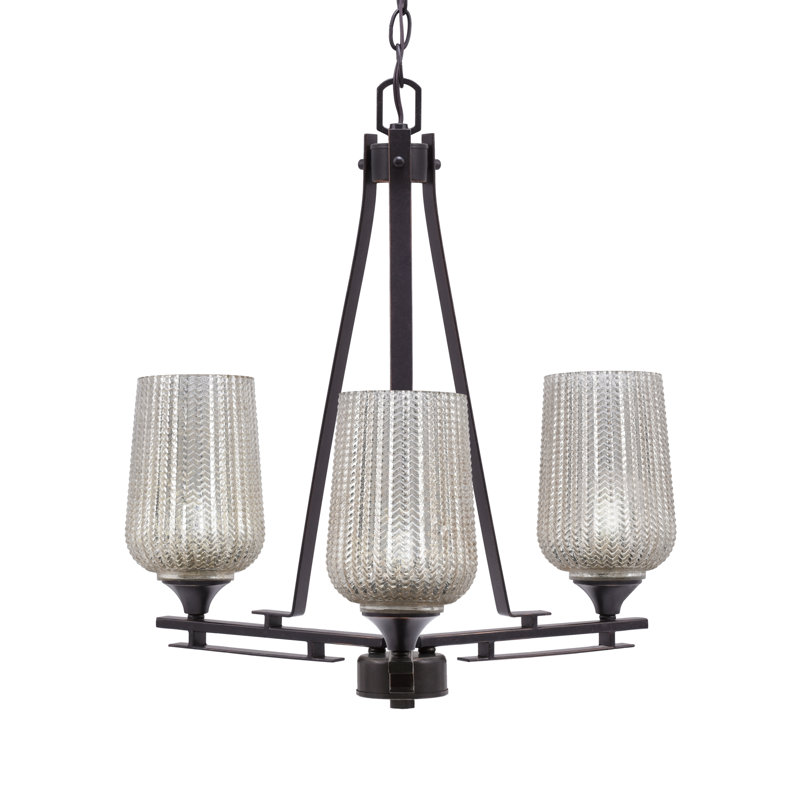 Lustre 3 lumières Uptowne illustré en finition granite foncé avec verre texturé argenté de 5 po